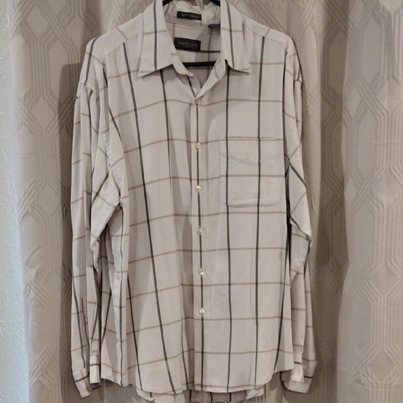 Van Heusen Men's Cream and Tan Plaid Shirt Large - Picture 4 of 6